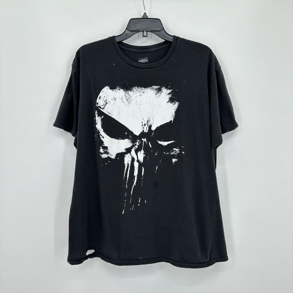 Marvel The Punisher T-Shirt Mens XL Black Grunge Streetwear Patriot Thrashed